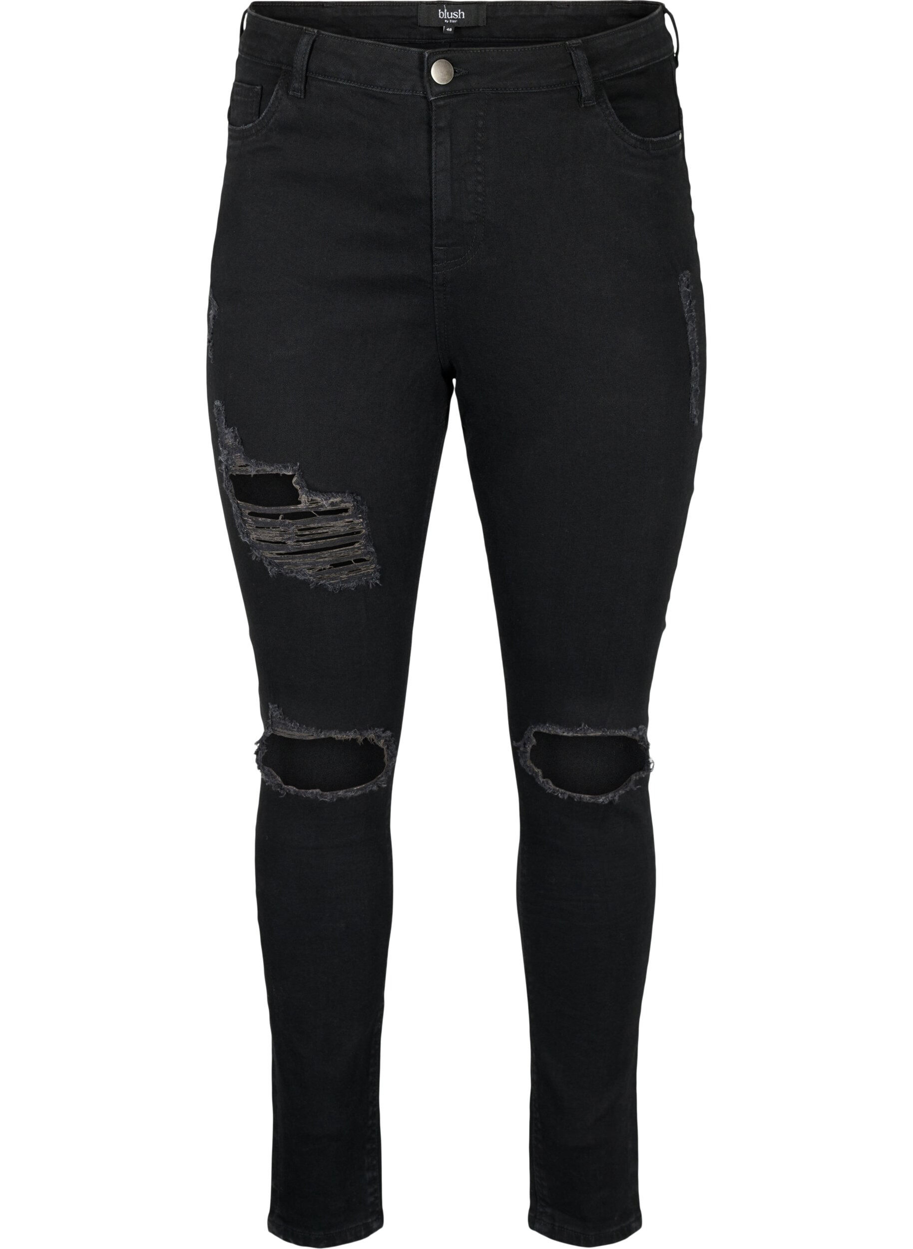 Zizzi Eng anliegende Jeans mit Schlitzen, Black, Packshot image number 0