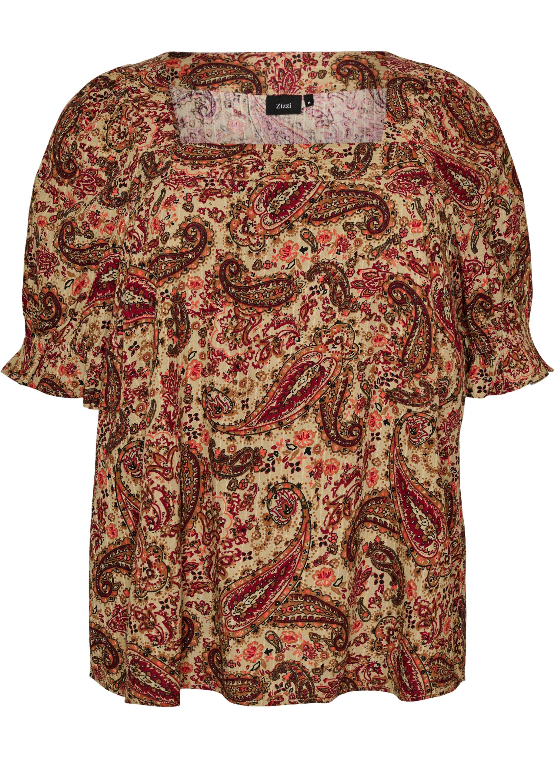 ZizziViskose-Bluse mit Paisley-Print und eckigem Ausschnitt, Braun, Packshot image number 0
