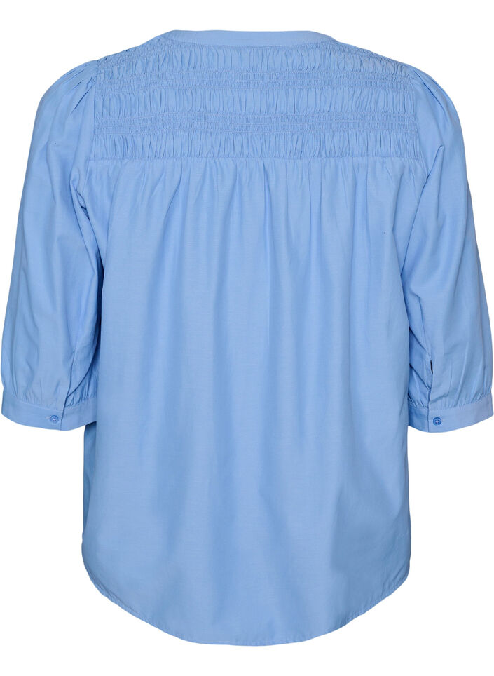 Bluse mit Smock und 3/4-&Auml;rmeln, Blau, Packshot image number 1