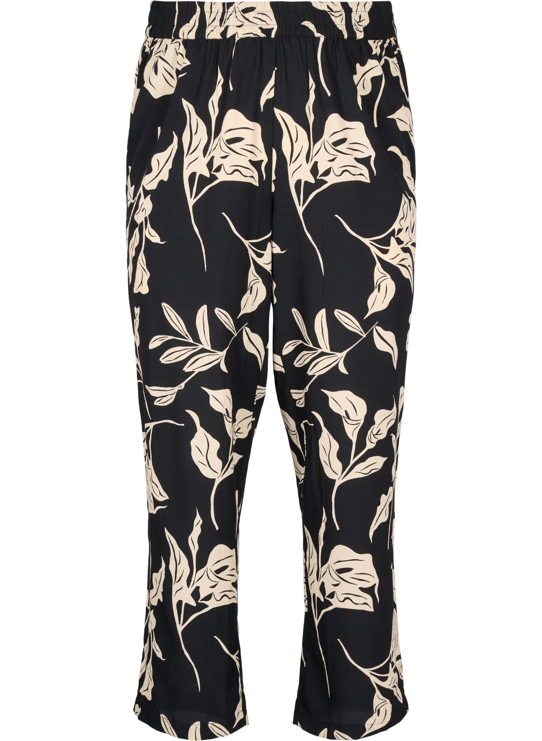 Zizzi FLASH &ndash; Hose mit Aufdruck und Taschen, Black Off White Fl., Packshot image number 0