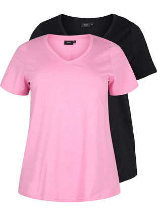 2er-Pack basic T-Shirts aus Baumwolle, Rosebloom / Black, Packshot image number 0
