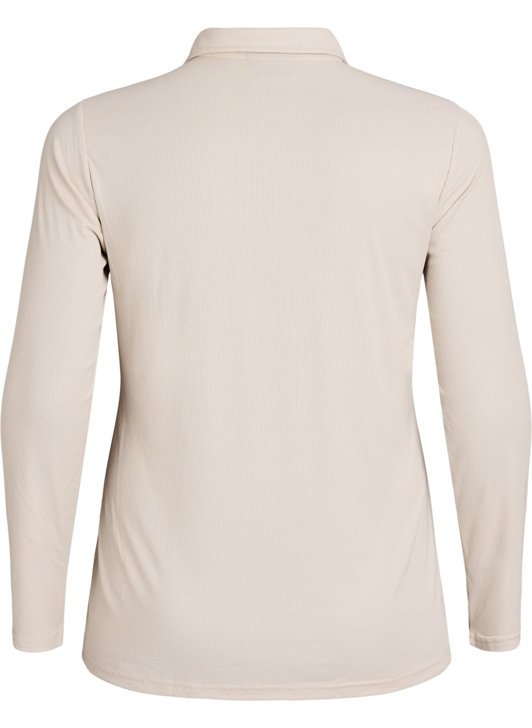 Zizzi Poloshirt aus weichem Ripp mit langen &Auml;rmeln, Beige, Packshot image number 1