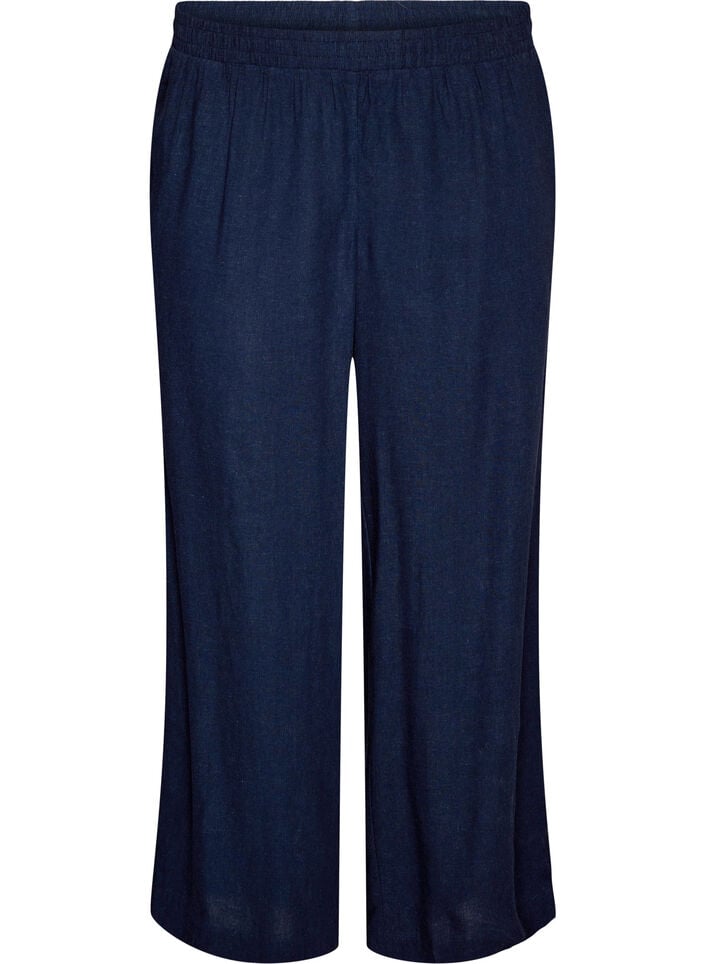 Hose aus Leinen und Viskose mit weitem Bein, Blau, Packshot image number 0