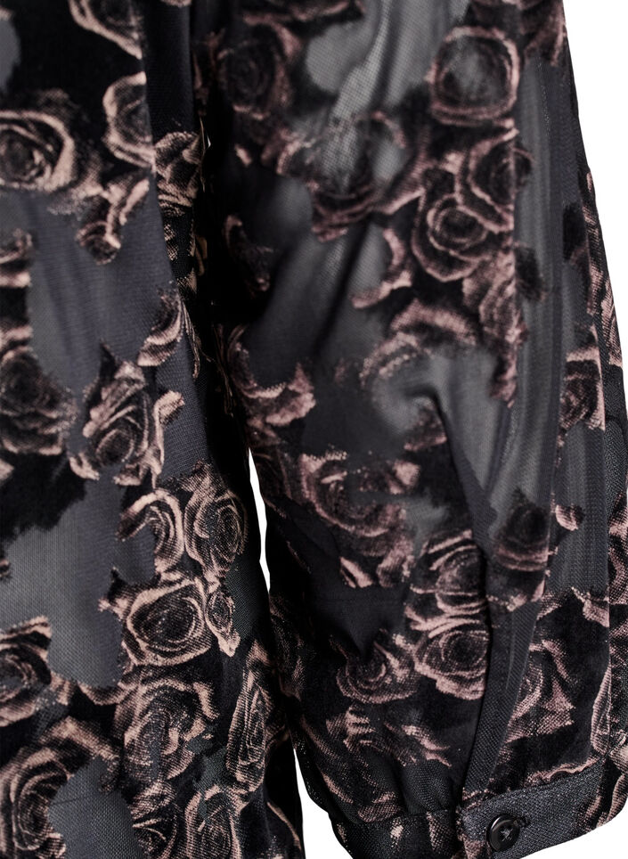 Bluse aus Mesh mit Veloursrosen und 3/4-Ärmeln, Schwarz, Packshot image number 3