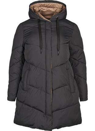 Lange wendbare Jacke mit Kapuze, Black COMB, Packshot image number 0