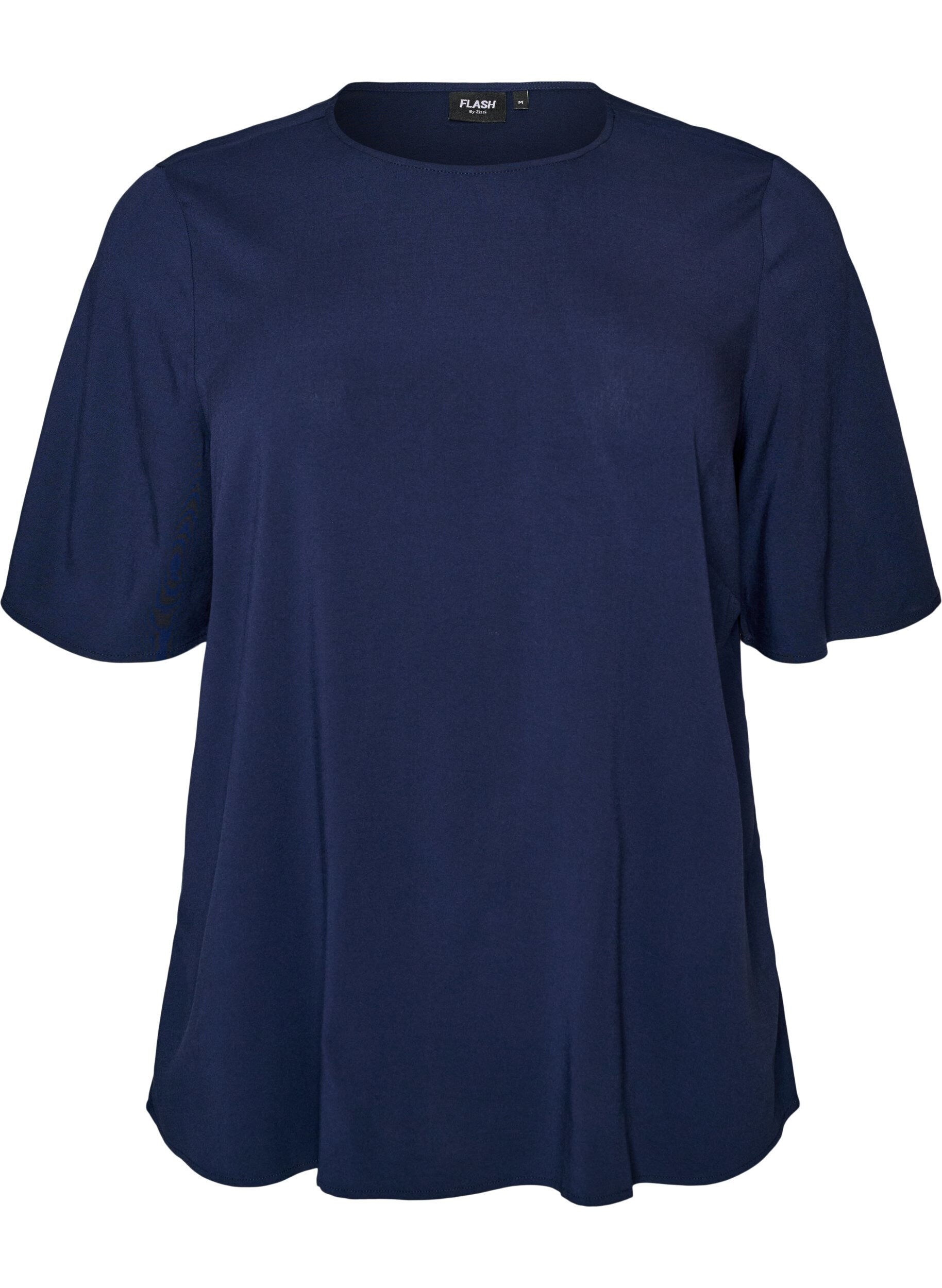 ZizziKurz&auml;rmelige, gewebte Bluse mit Rundhals, Blau, Packshot image number 0