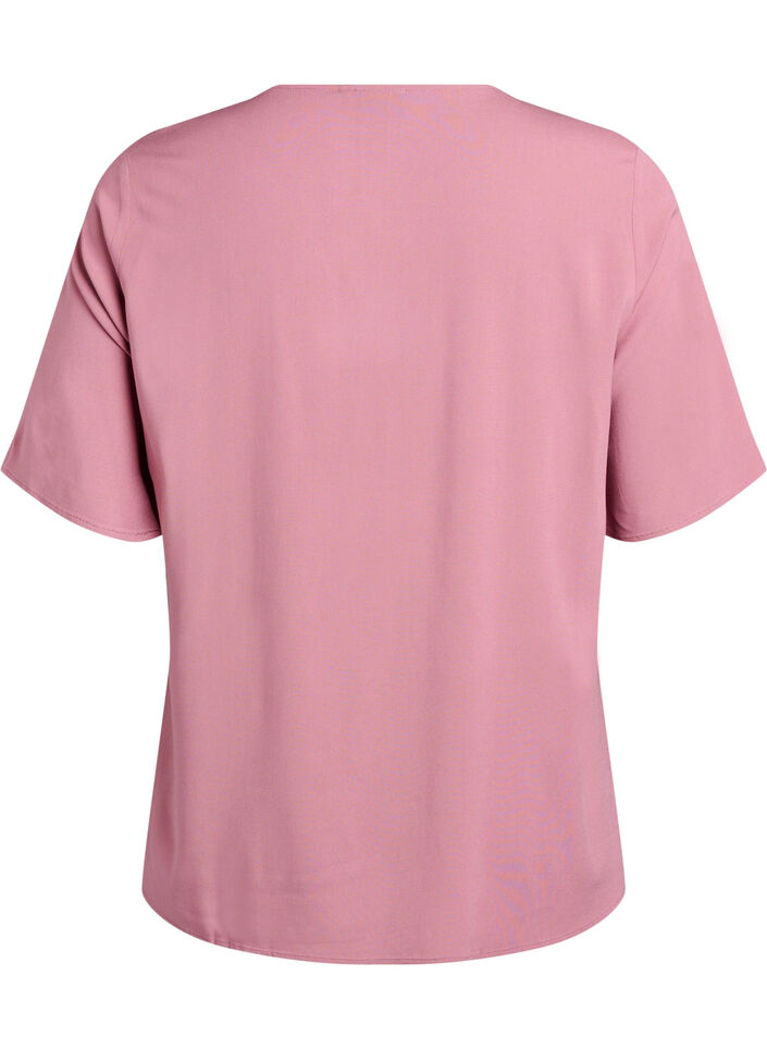 Kurz&auml;rmelige, gewebte Bluse mit Rundhals, Rot, Packshot image number 1