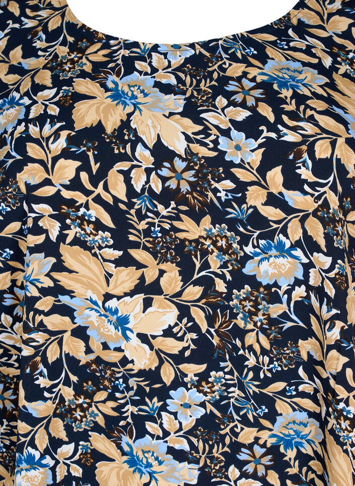 FLASH - Bluse mit kurzen Ärmeln und Print, Brown Blue Flower, Packshot image number 2