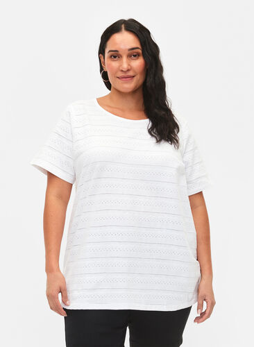 Kurzärmeliges Baumwoll-T-Shirt, Bright White, Model image number 0