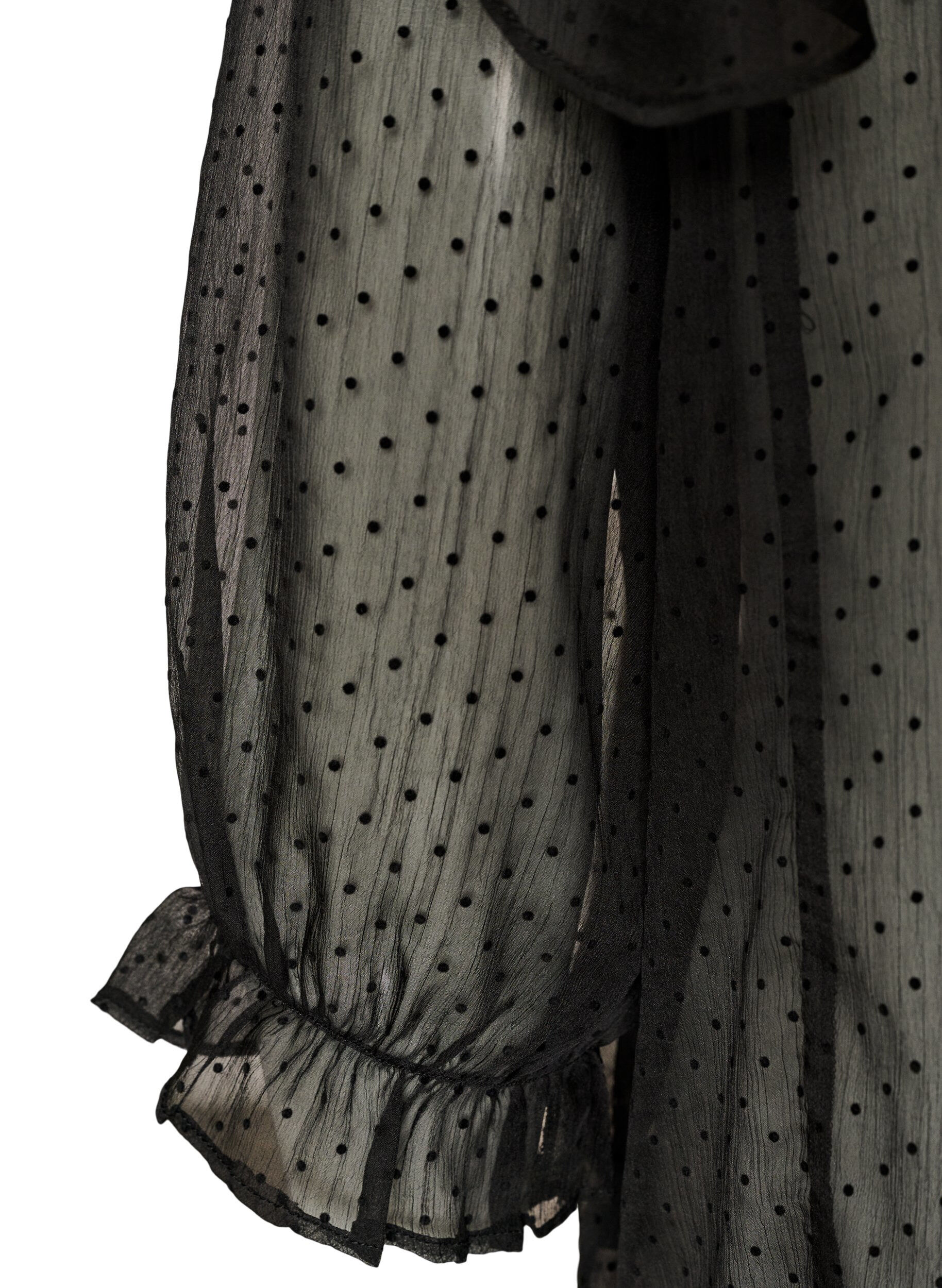 ZizziTransparente Hemdbluse mit Punkten und R&uuml;schendetails, Schwarz, Packshot image number 3