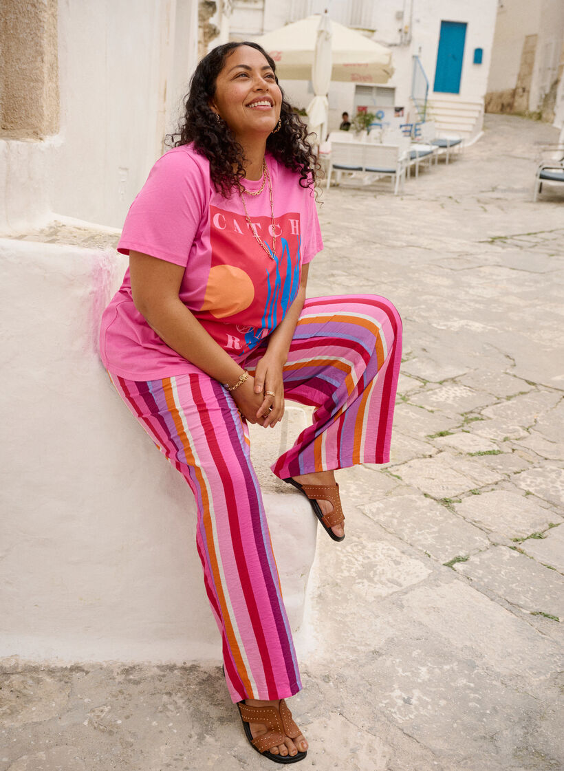 Locker geschnittene Viskosehose mit Streifen, Pink, Image image number 0