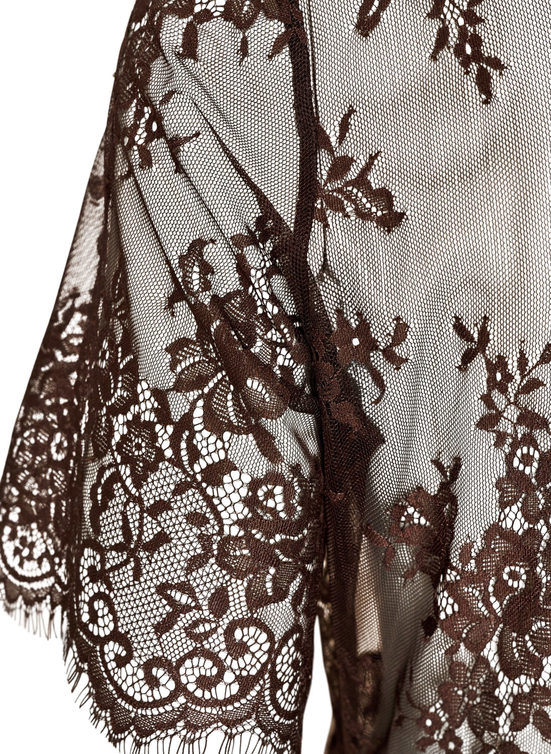ZizziMidikleid aus transparenter Spitze mit kurzen &Auml;rmeln, Braun, Packshot image number 3