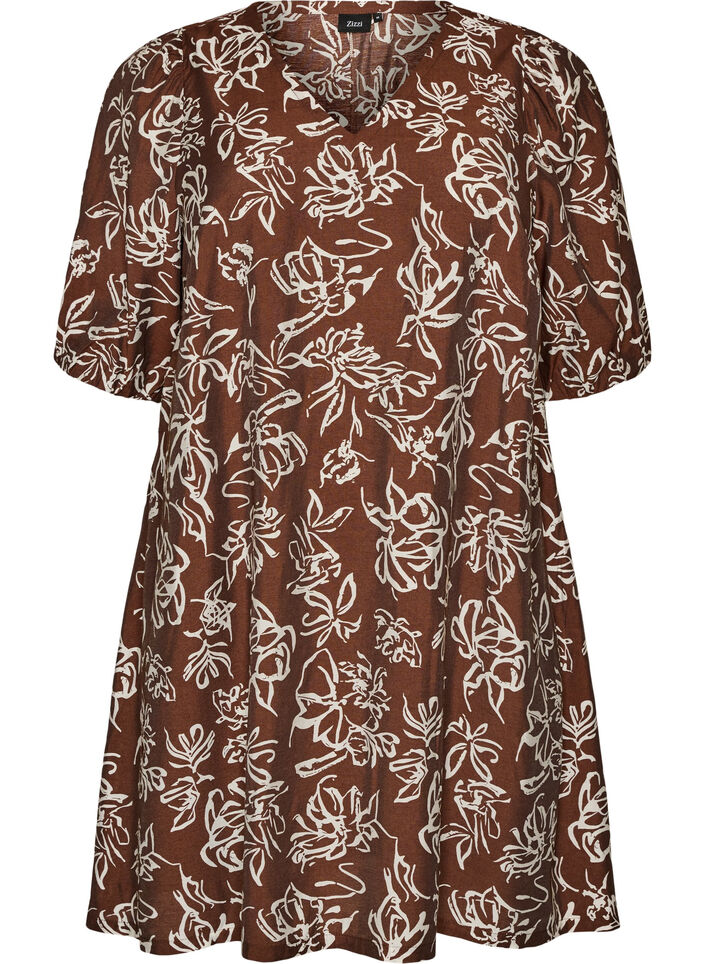 Kurzes A-Linien-Kleid mit V-Ausschnitt, Braun, Packshot image number 0