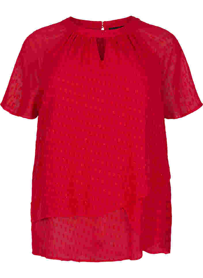 Bluse mit 2/4 Ärmeln aus gemustertem Chiffon, Tango Red, Packshot image number 0