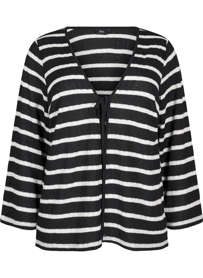Strickjacke mit Bindebändchen, Black White stripe, Packshot image number 0