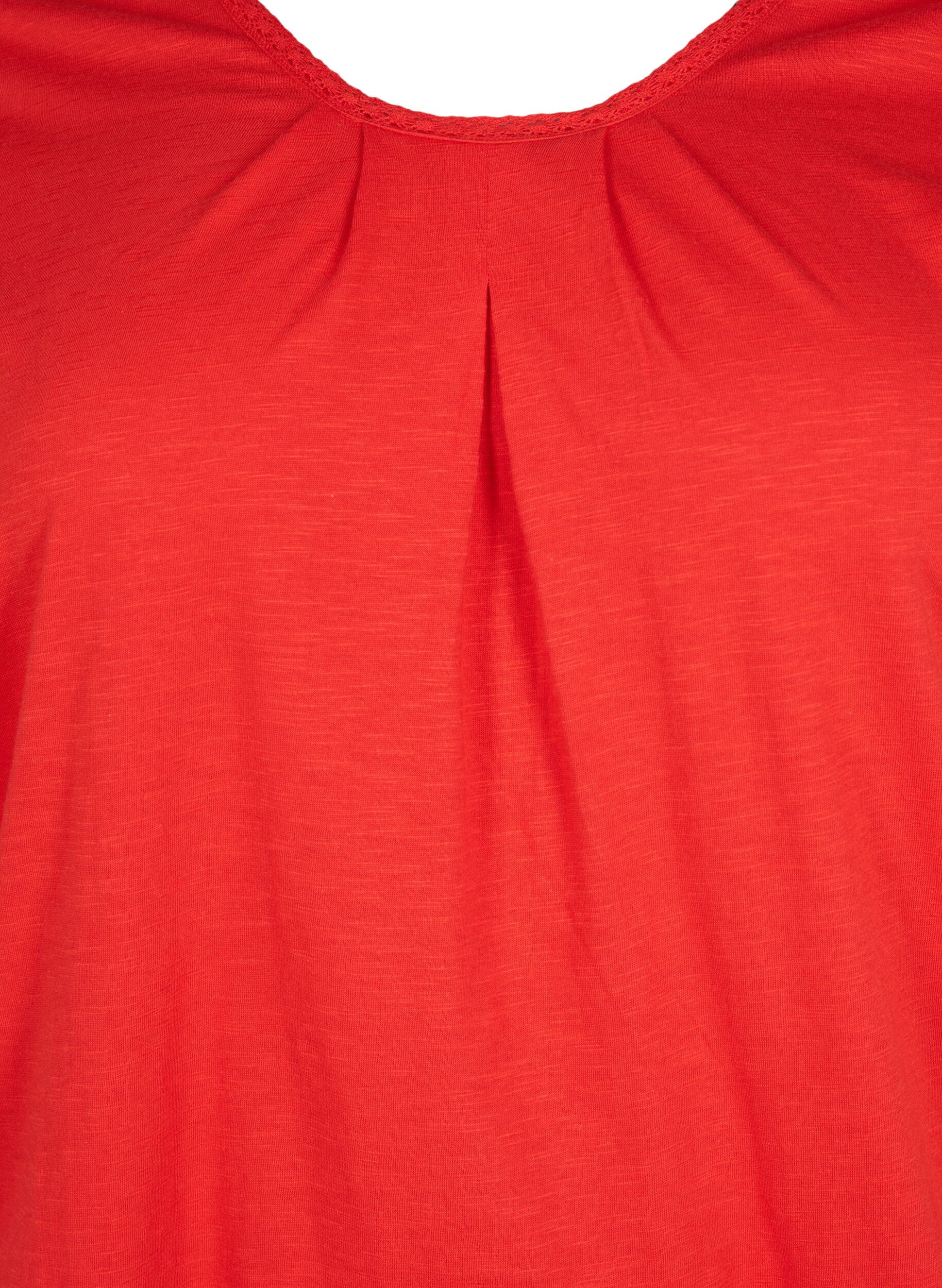 Zizzi Baumwollbluse mit 3/4 &Auml;rmeln, Fiery Red, Packshot image number 2