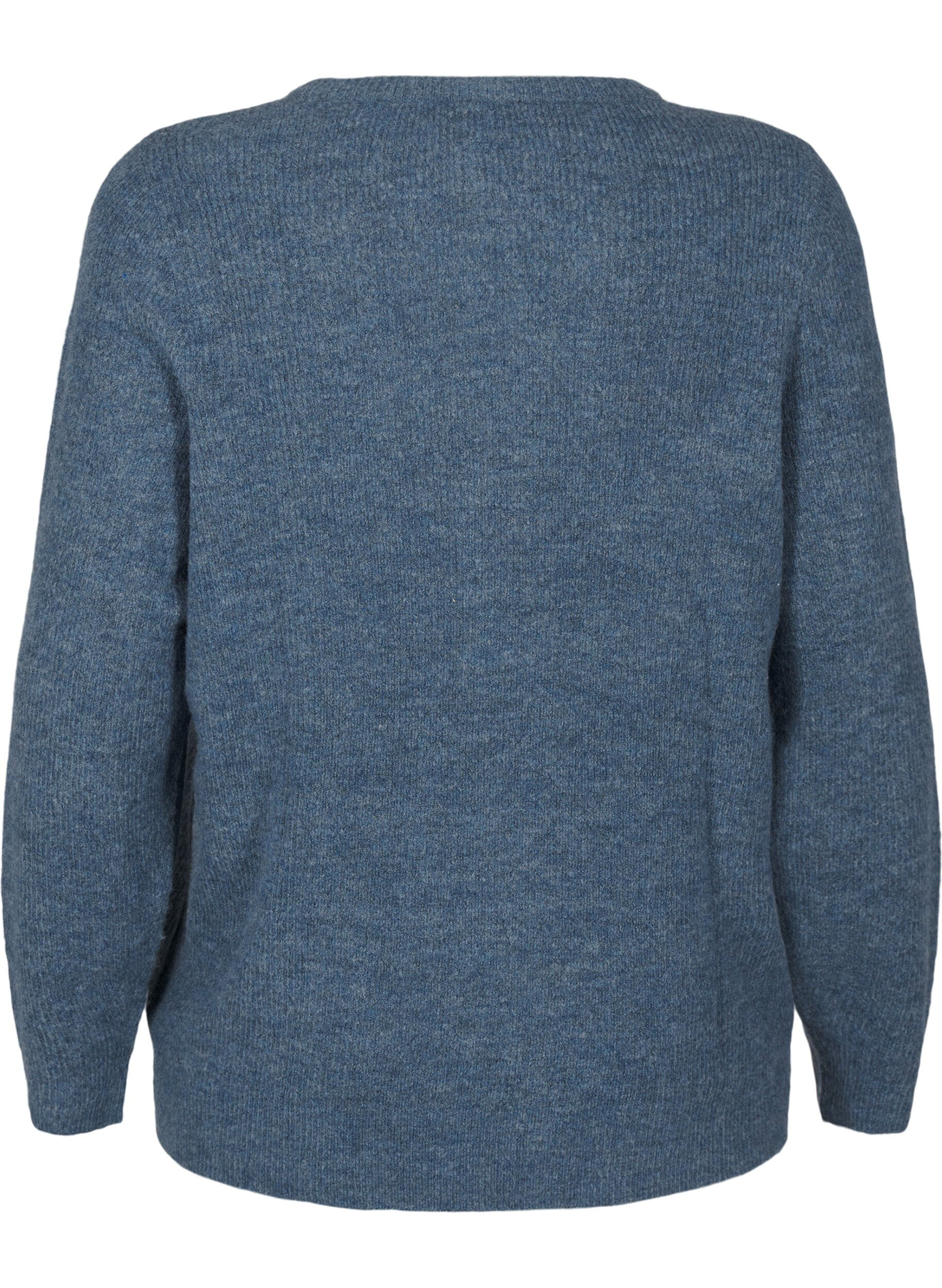 Zizzi Melange-Pullover mit Rundhalsausschnitt, Bering Sea Mel., Packshot image number 1