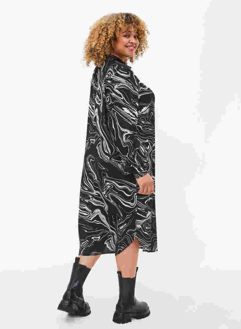 Hemdkleid aus Viskose mit Print, Black Swirl AOP, Model image number 1