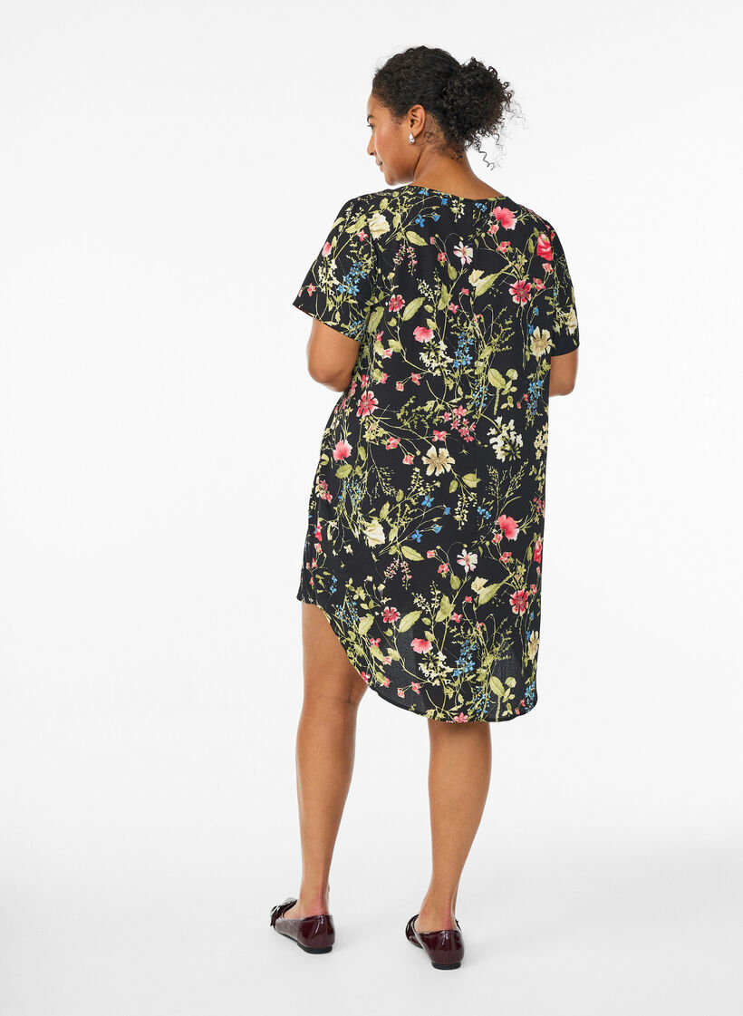 Kleid mit Aufdruck und kurzen Ärmeln, Schwarz, Model image number 2