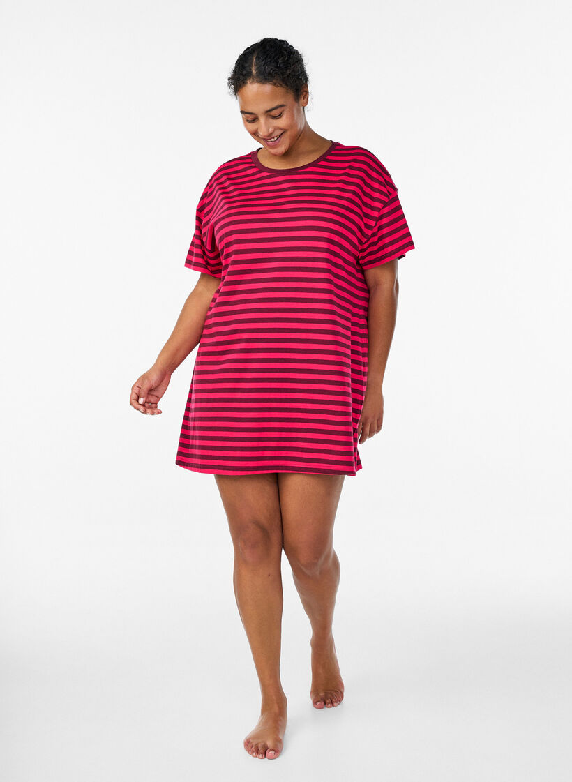 Lang gestreiftes Nachthemd, Pink, Model image number 1