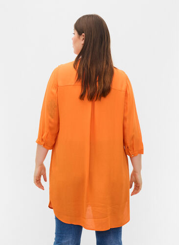 Lange Hemdbluse aus Viskose mit 3/4-Ärmeln, Orange Peel, Model image number 1