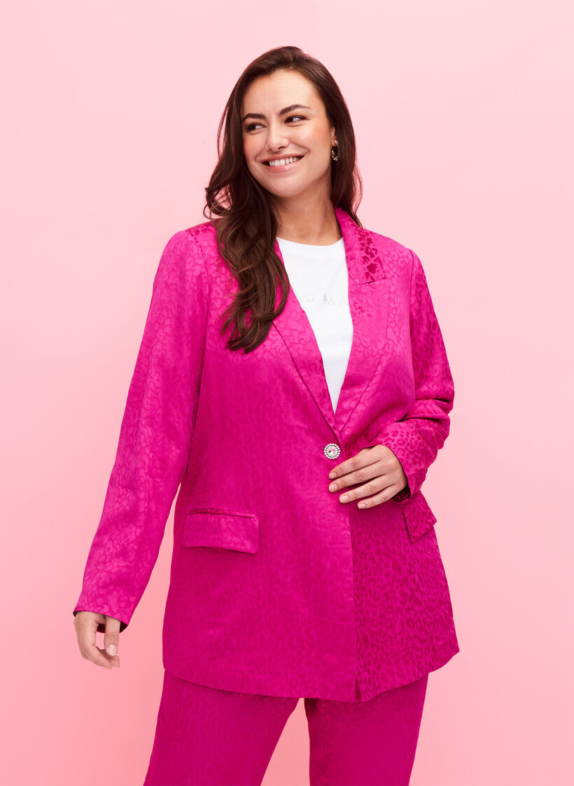 Ton-in-Ton-Jacquard-Blazer aus Viskose, Rose Violet, Model image number 0