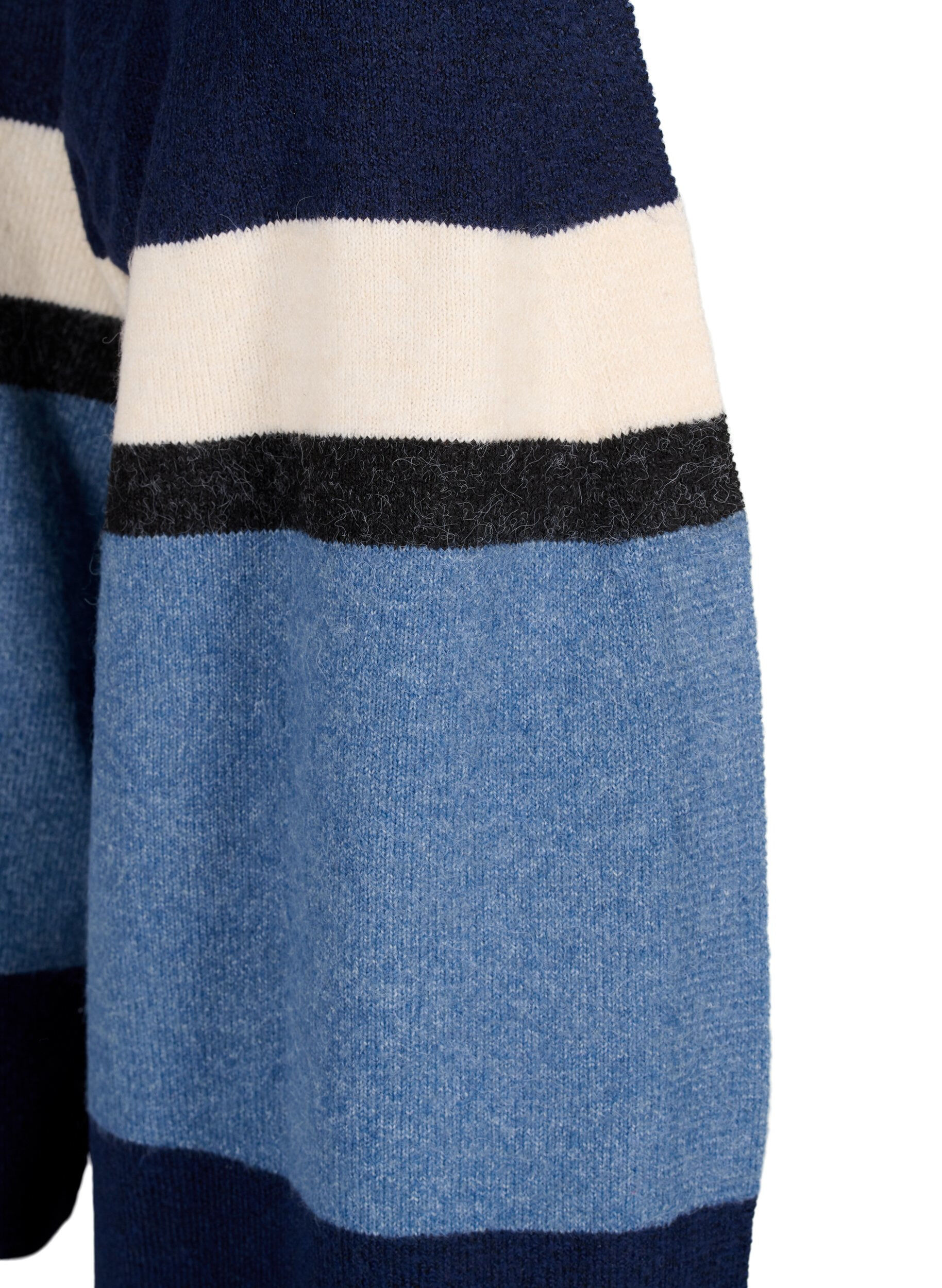 Zizzi Lange Strickjacke mit breiten Streifen, Blau, Packshot image number 2
