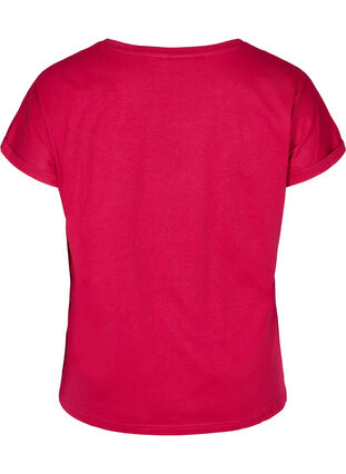 Kurzarm T-Shirt aus Baumwolle mit Print, Cerise w. Trouble , Packshot image number 1