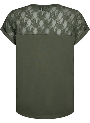 Kurzärmliges Baumwoll-T-Shirt mit Spitze, Thyme, Packshot image number 1