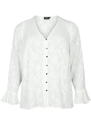 Langärmliges Hemd mit Jacquard-Look, Bright White, Packshot image number 0