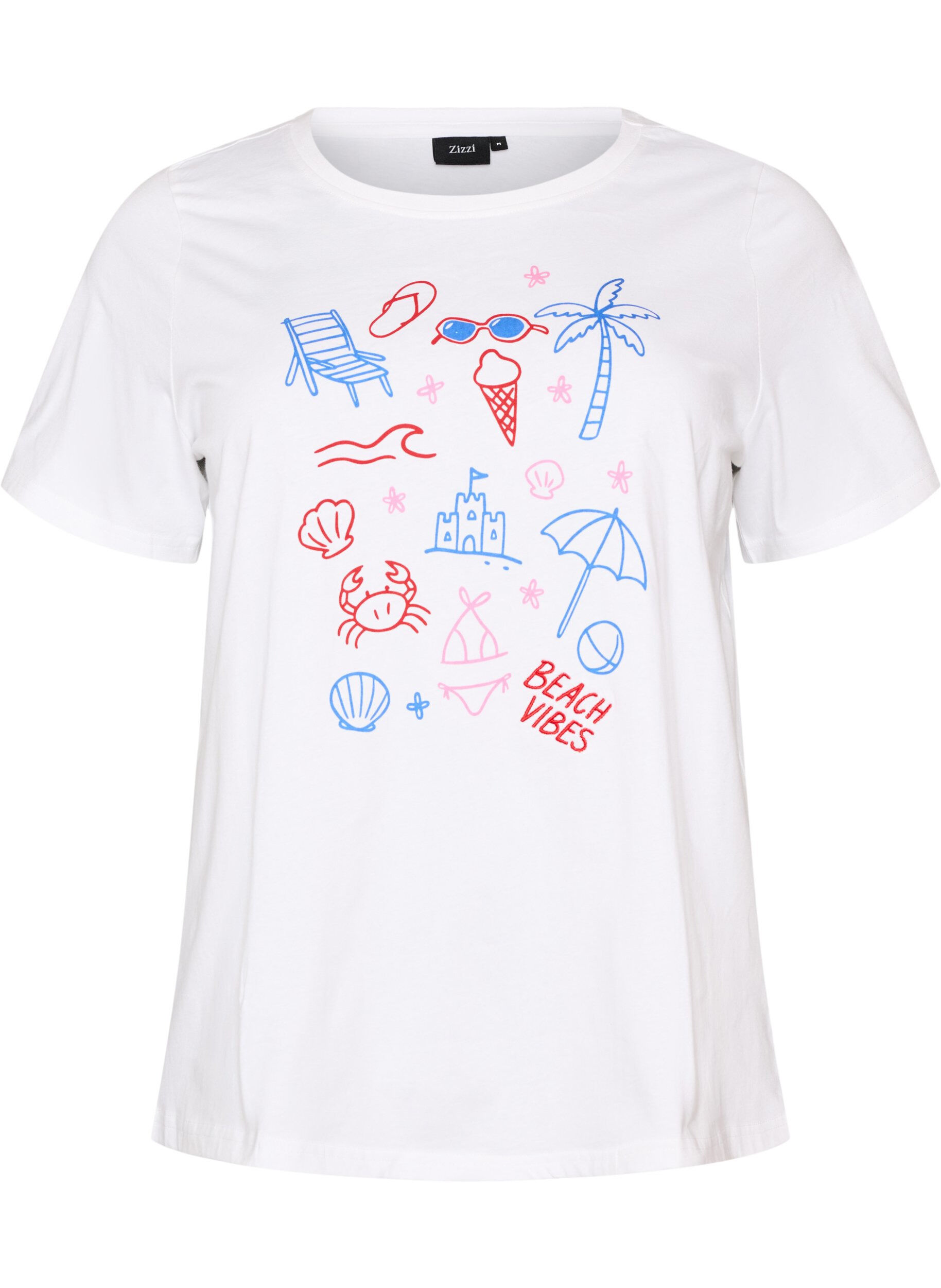 ZizziT-Shirt aus Bio-Baumwolle mit Strand-Print, Wei&szlig;, Packshot image number 0