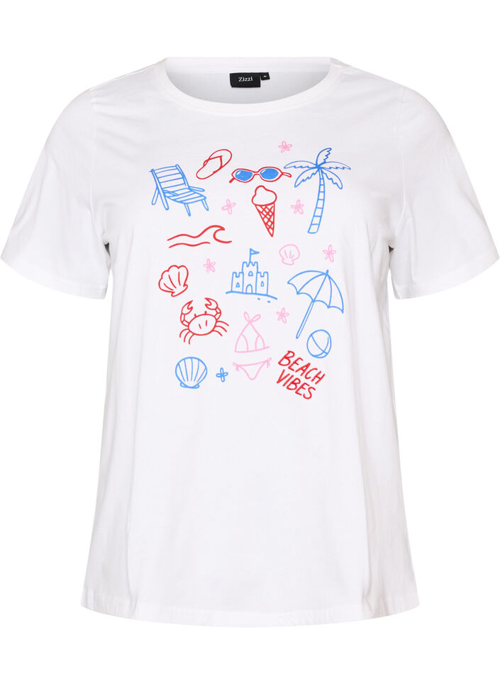 T-Shirt aus Bio-Baumwolle mit Strand-Print, Wei&szlig;, Packshot image number 0