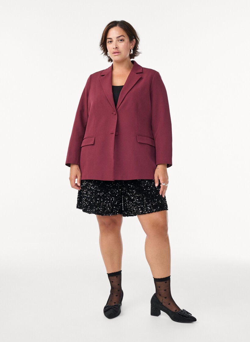 Klassischer Blazer mit Knopfverschluss, Rot, Model