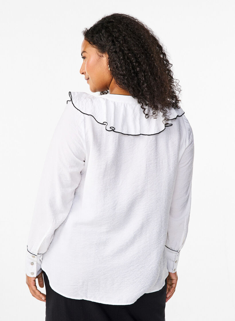 Langärmelige Hemdbluse aus Viskose mit Rüsche, Weiß, Model image number 2