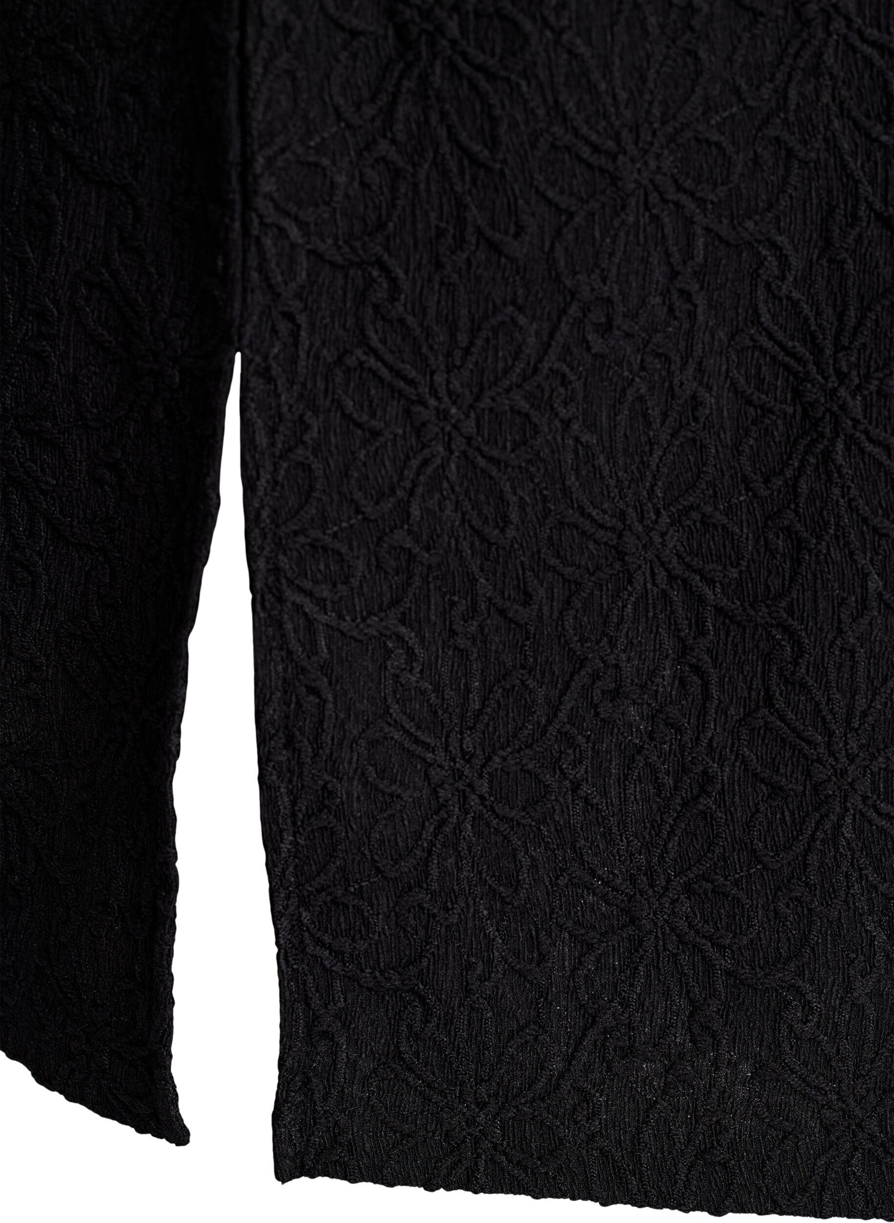 Zizzi Gebl&uuml;mtes, strukturiertes Kleid mit langen &Auml;rmeln, Schwarz, Packshot image number 3
