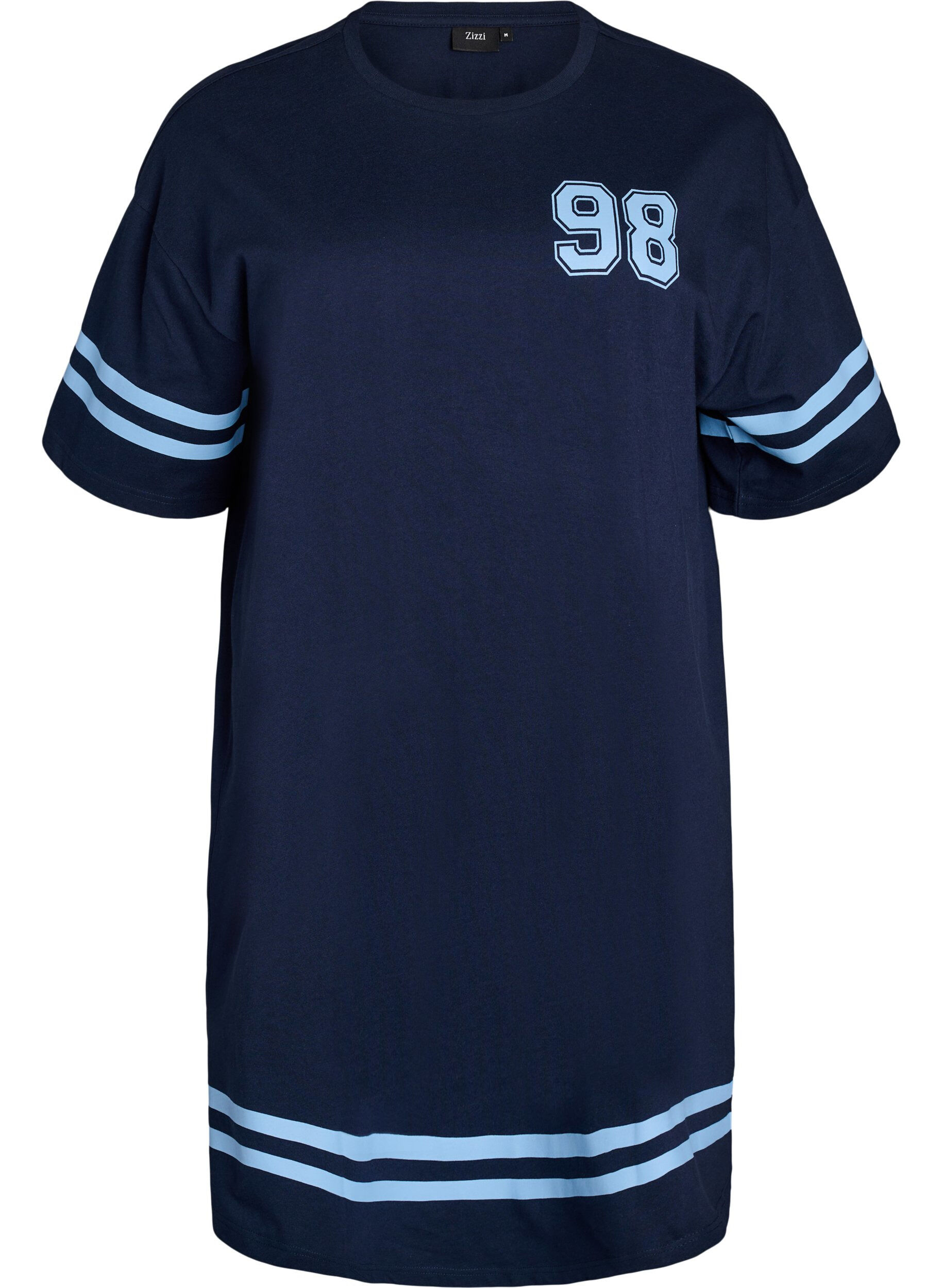 Zizzi Kurzes T-Shirt-Kleid mit sportlichen Details, Blau, Packshot image number 0