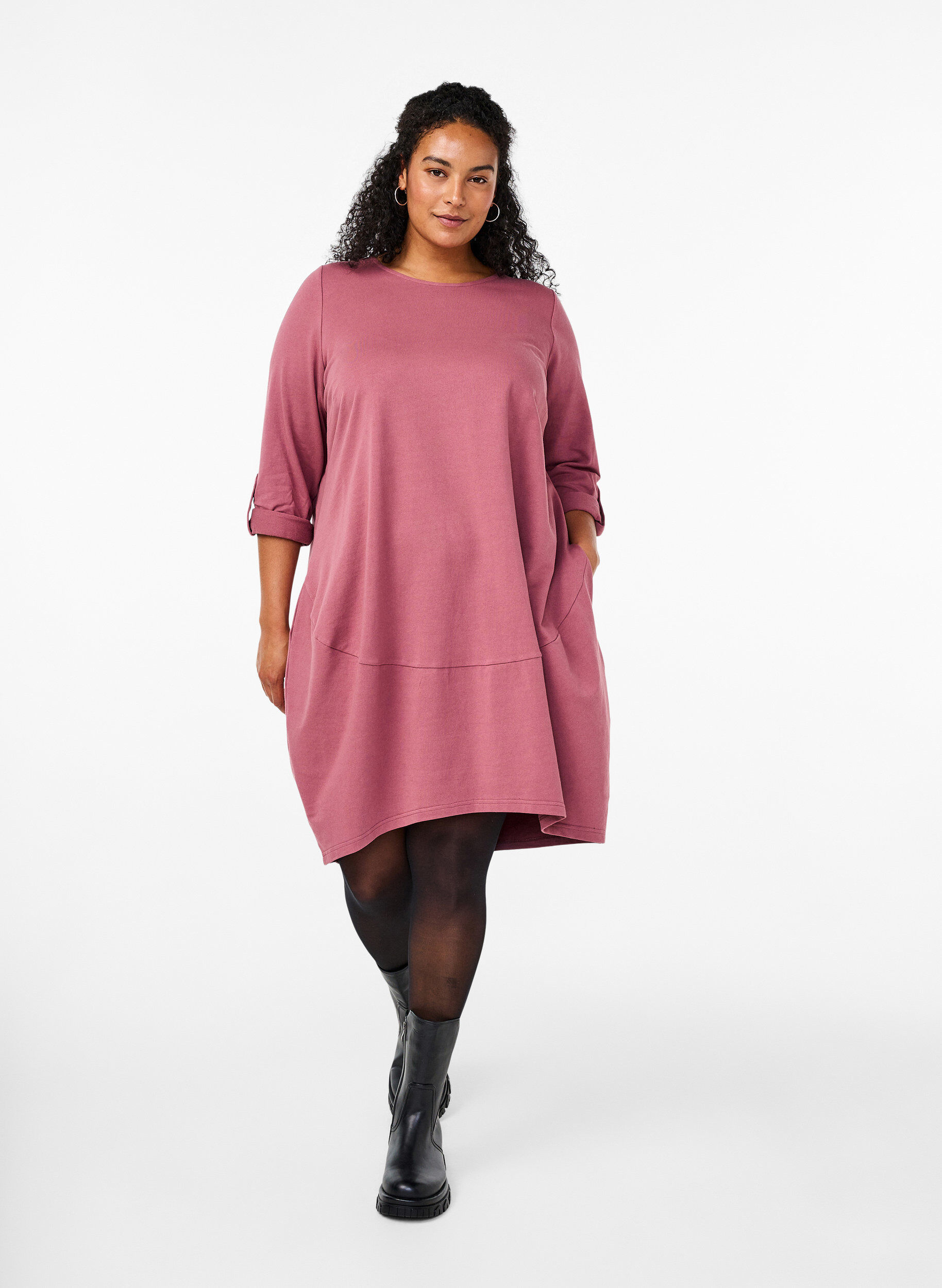 Zizzi Ballonkleid aus Baumwolle mit Taschen, Rot, Model image number 1