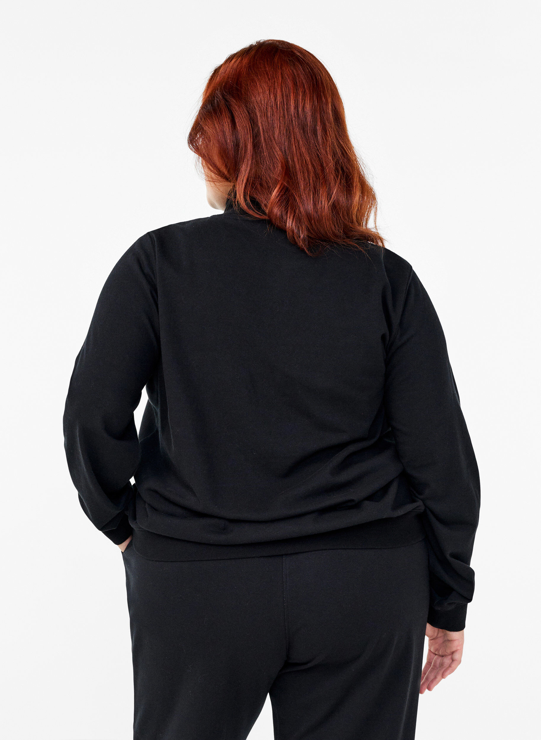 Zizzi Sweatshirt mit hohem Kragen und Rei&szlig;verschluss, Schwarz, Model image number 2