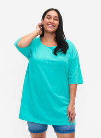 Overssize Baumwoll-T-Shirt mit Print	, Turquoise L'amour, Model