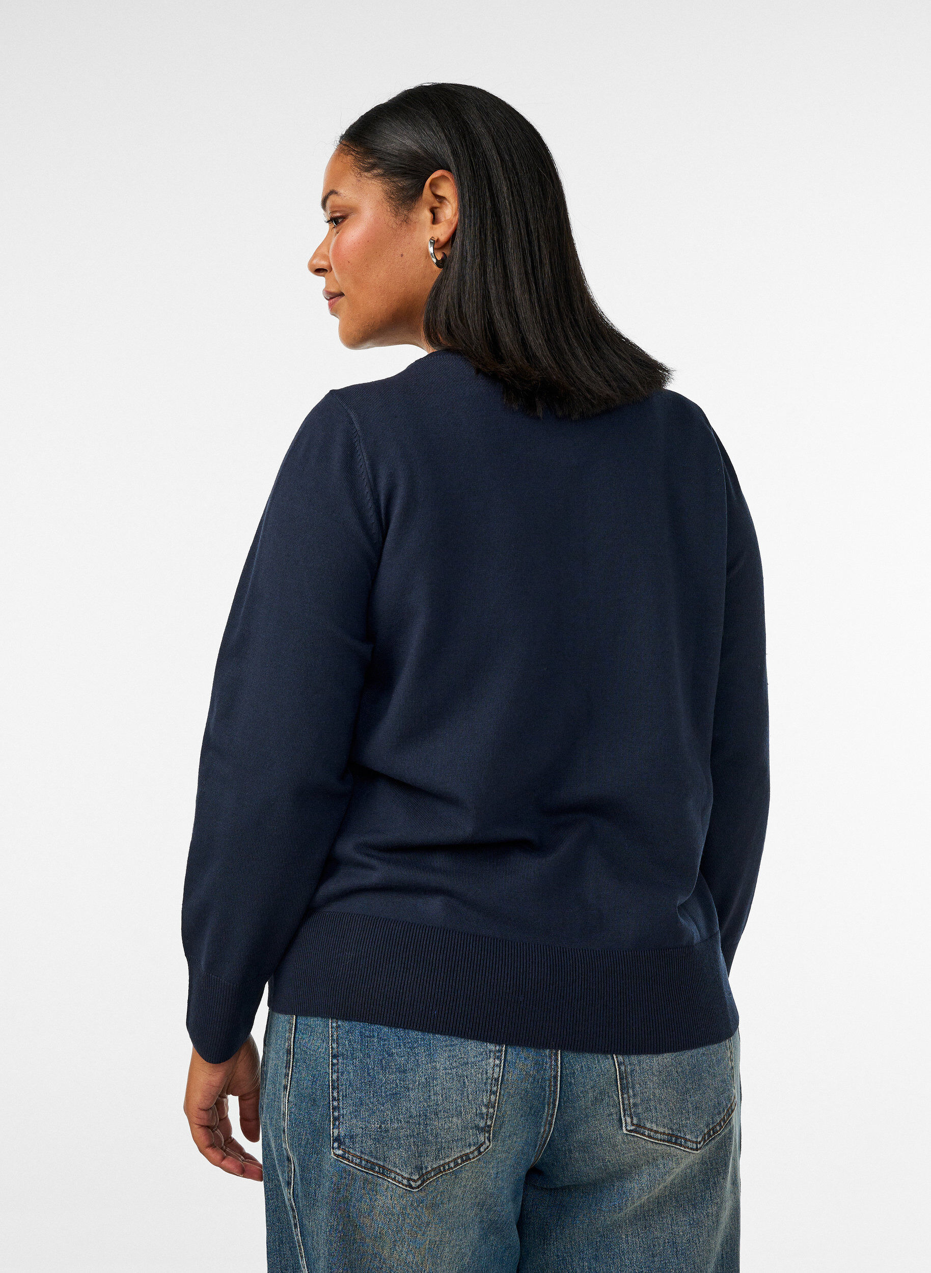 ZizziFeinstrick-Strickjacke mit Rundhalsausschnitt, Blau, Model image number 2