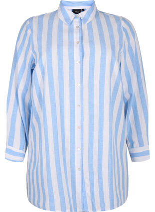 Langes Hemd aus Leinen und Baumwolle, Blue White Stripe, Packshot image number 0