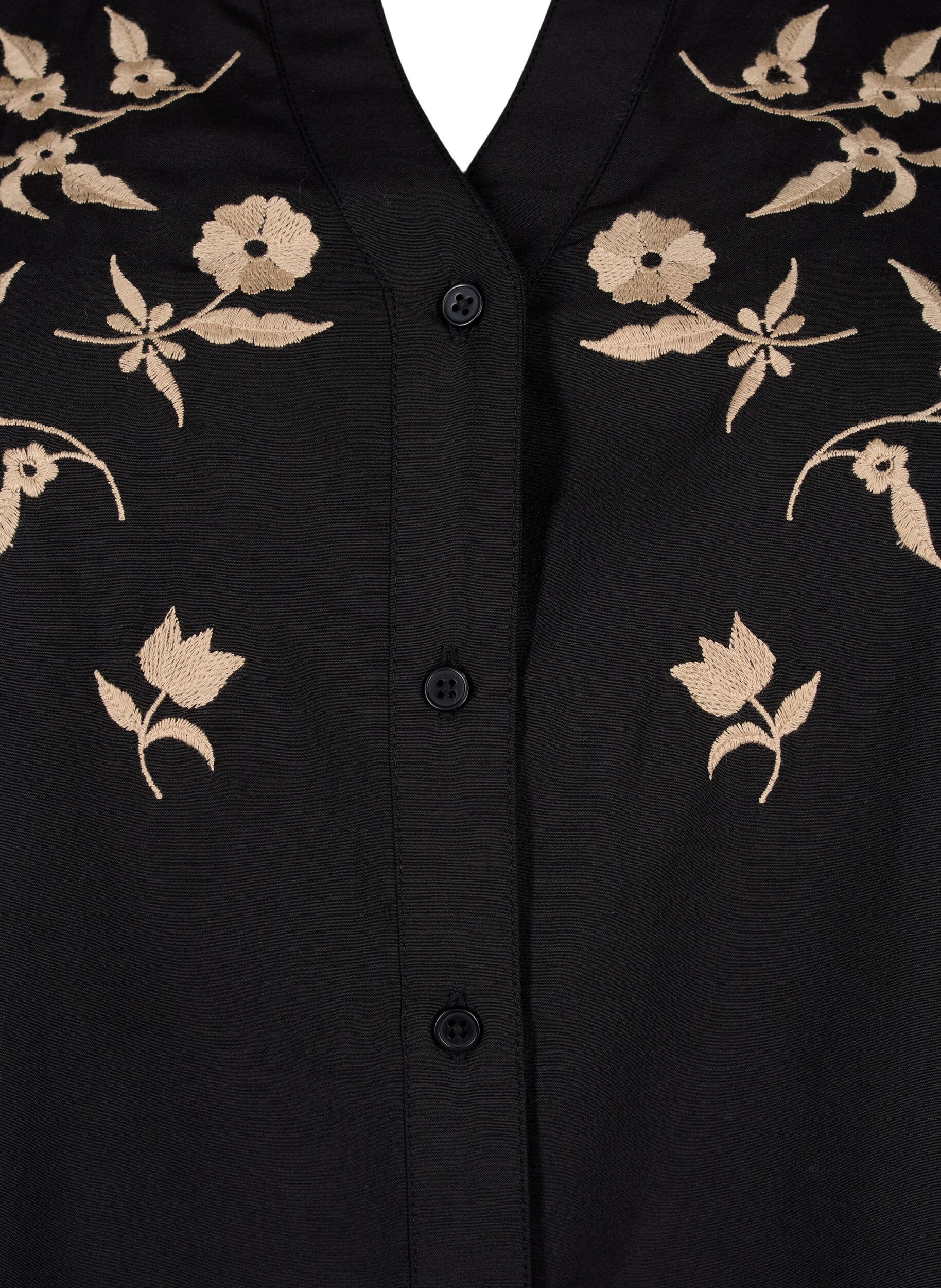 Zizzi  Hemdbluse mit Blumenstickerei und 3/4-&Auml;rmeln, Black W. Beige Emb. , Packshot image number 2