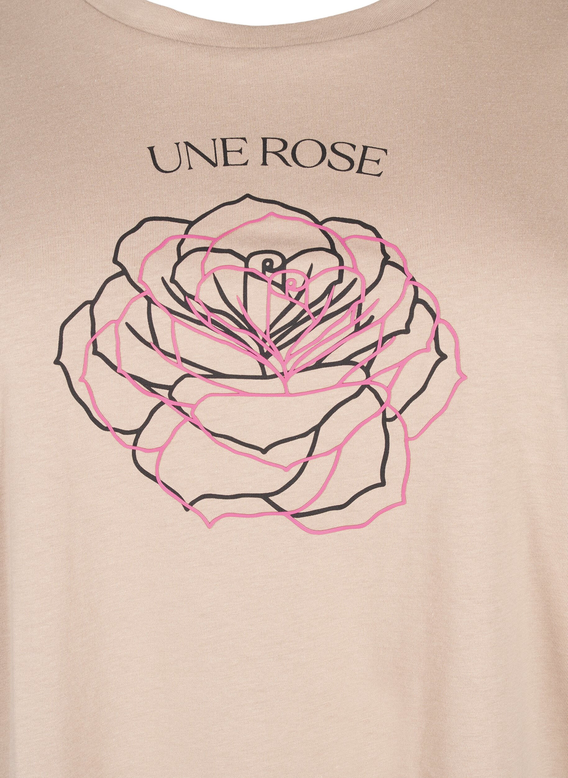 Zizzi Baumwoll-T-Shirt mit Druck, S. Mink w. Flower, Packshot image number 2