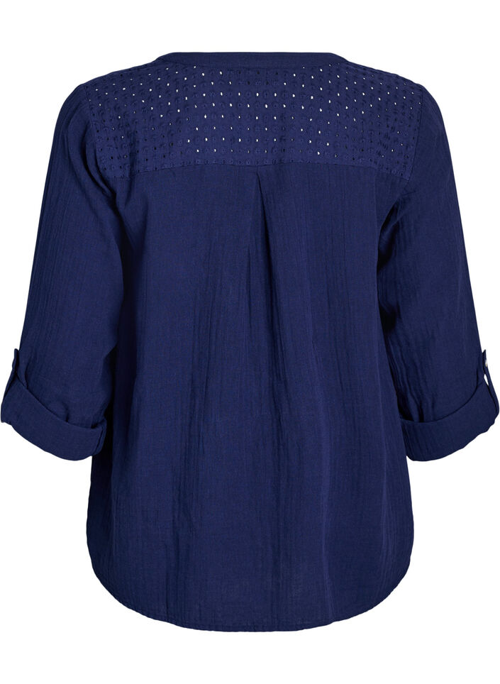 Bluse aus Baumwollmusselin mit Lochstickerei, Blau, Packshot image number 1