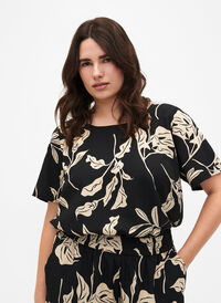 FLASH – Kurzärmelige Bluse mit Aufdruck, Black Off White Fl., Model