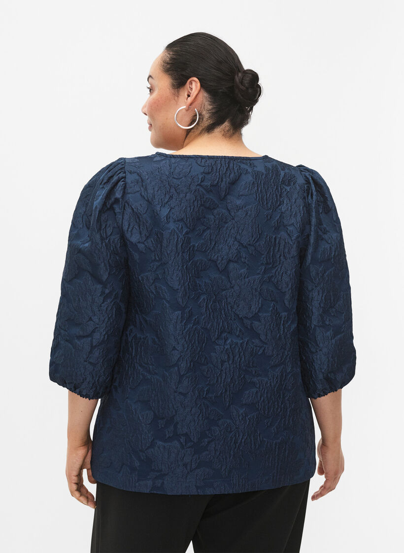  Jacquard-Bluse mit 3/4-Ärmeln, Titan, Model image number 1