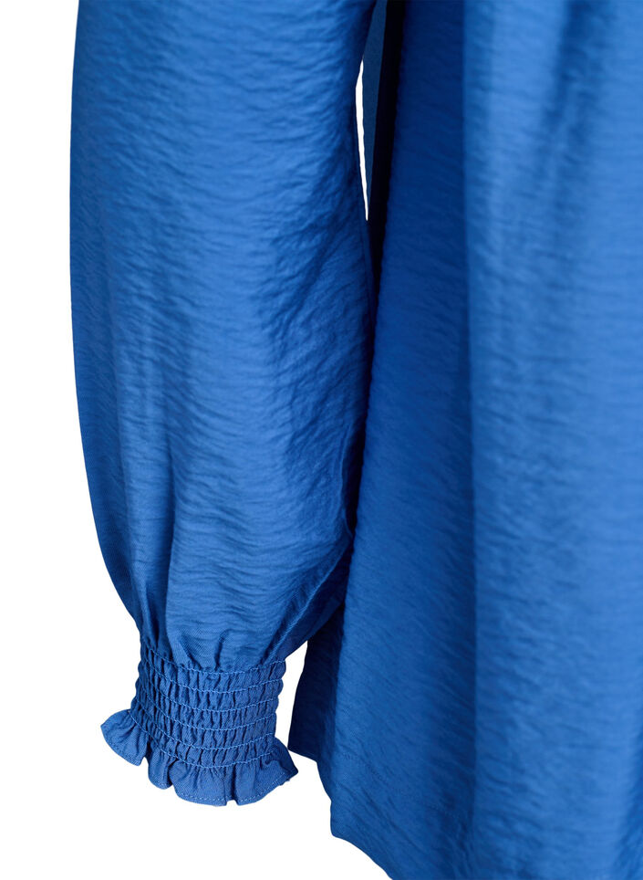 Viskose-Bluse mit Puff&auml;rmeln und gerafften Details, Blau, Packshot image number 3