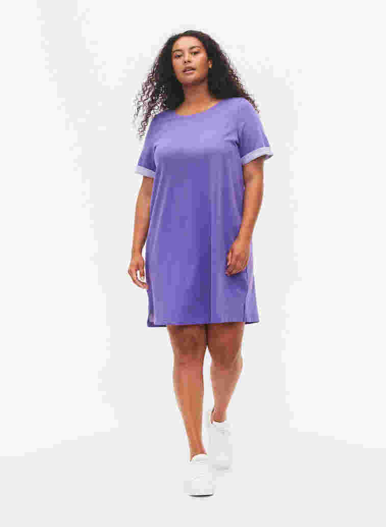 Sweatshirtkleid mit kurzen Ärmeln und Schlitzen, Ultra Violet, Model image number 1