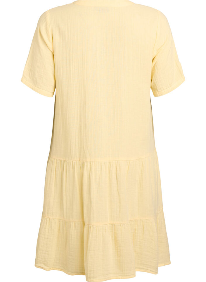 Kurzes A-Linien-Kleid aus Baumwollmusselin, Gelb, Packshot image number 1
