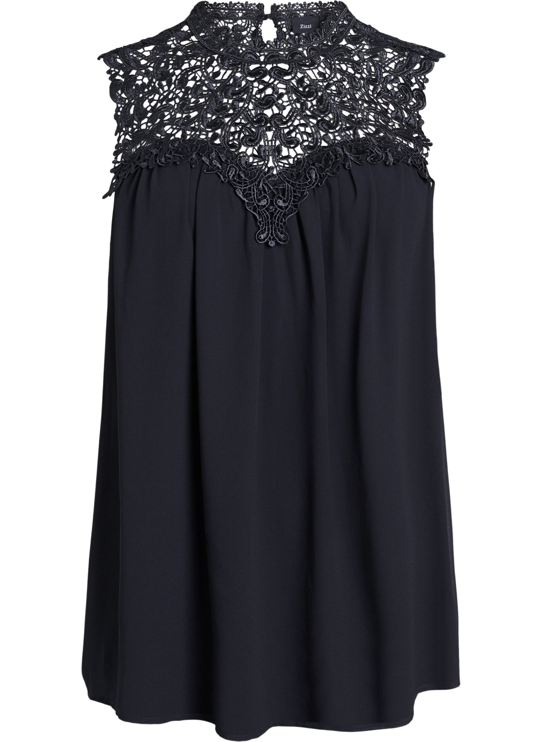 Zizzi &Auml;rmelloses Party-Top mit H&auml;kelarbeit, Schwarz, Packshot image number 0